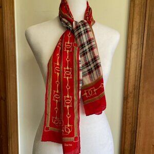 SACHA Vintage Equestrian Stirrup Tartan Plaid Skinny Oblong Scarf